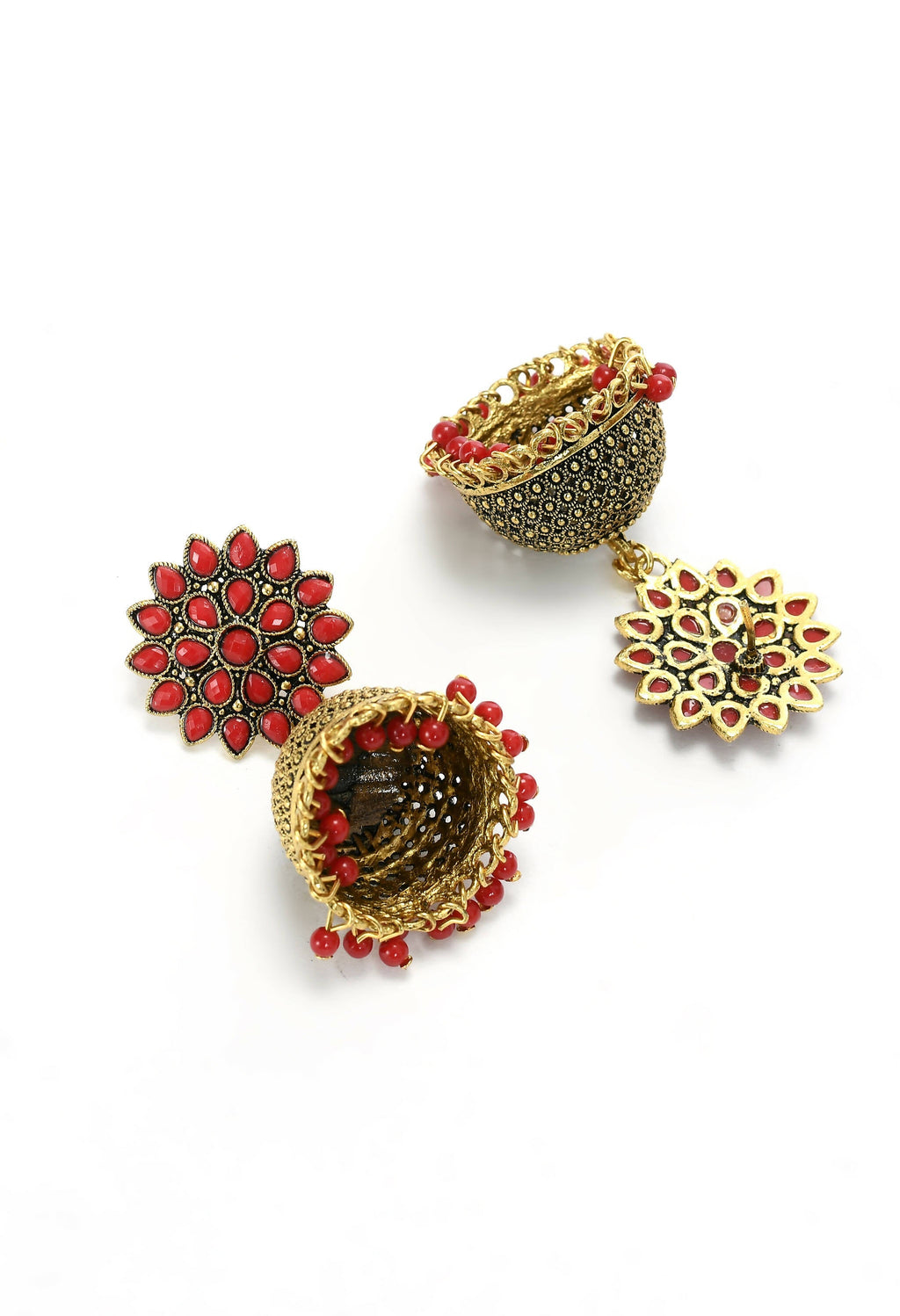 Mominos Fashion Joharkamal Kundan work Jhumka with Red Beads - Distacart