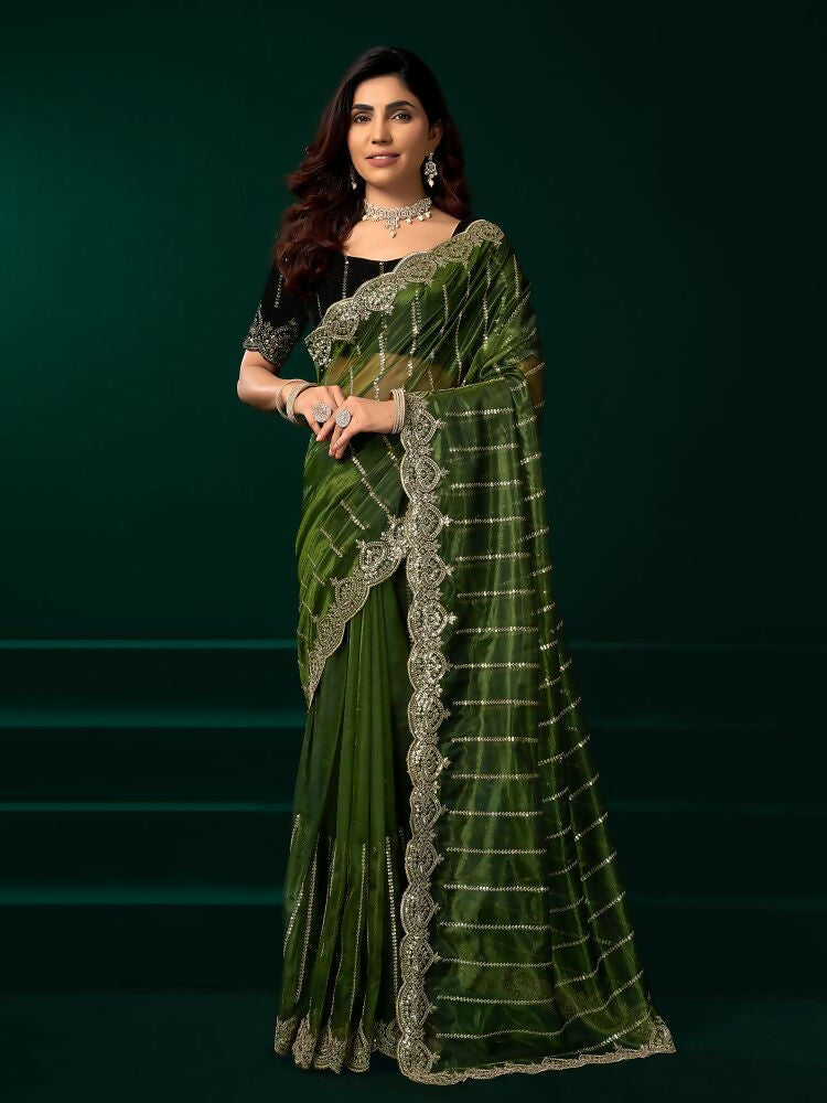 Joban Fashion Green Net Party Wear Sarees - Distacart