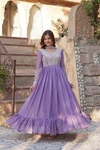 Joban Fashion Lavender Georgette Sequence Embroidery Work Kurta Set - Distacart