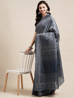 Saree Mall Grey & White Floral Art Silk Sarees