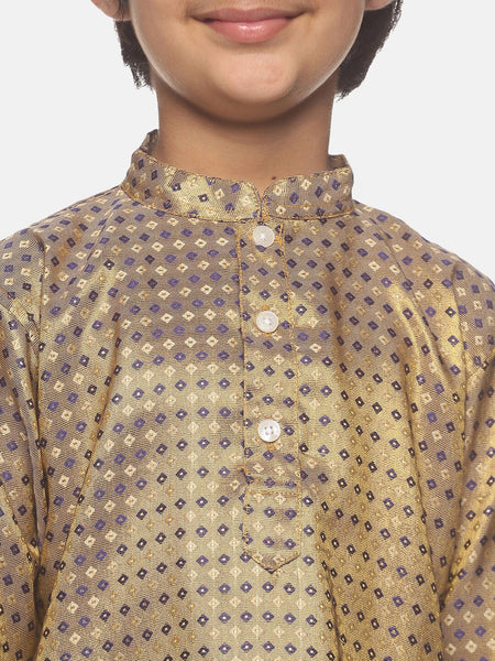 Sethukrishna Boys Gold-Toned Embroidered & Embellished Kurta With Pyjamas