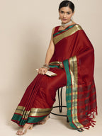 Saree Mall Maroon & Gold-Toned Zari Silk Blend Uppada Sarees - Distacart