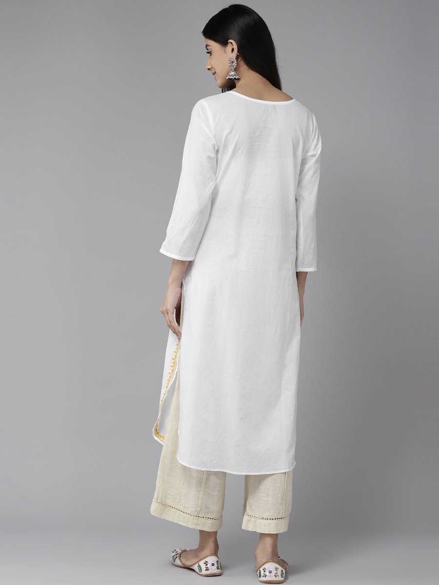 ADA Ethnic Motifs Embroidered Chikankari Cotton Kurta
