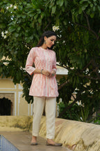 Juniper Women's Peach Cambric Placement Floral Printed Tunic - Distacart