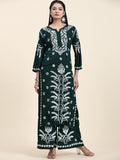 HOUSE OF KARI Floral Embroidered Chikankari Pure Cotton Straight Kurta With Palazzo