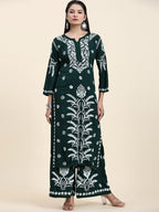 HOUSE OF KARI Floral Embroidered Chikankari Pure Cotton Straight Kurta With Palazzo