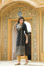 Juniper Black Rayon Festive Printed Straight Kurta For Women - Distacart