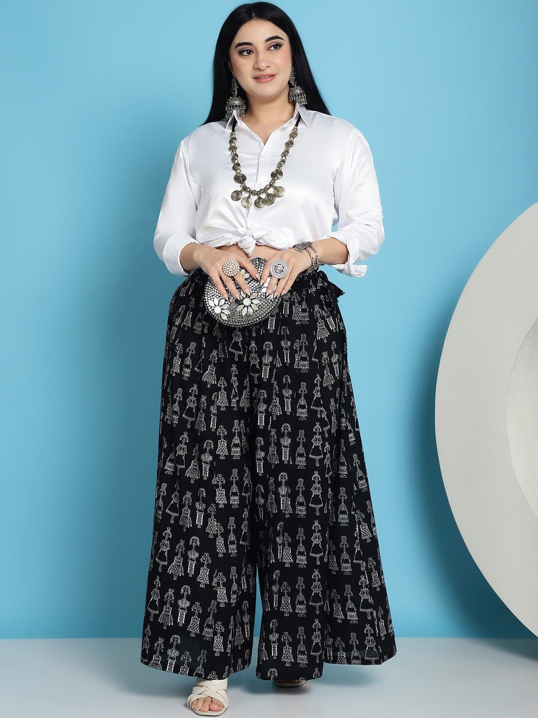 TAG 7 Ethnic Motifs Printed Pure Cotton Flared Ethnic Palazzo