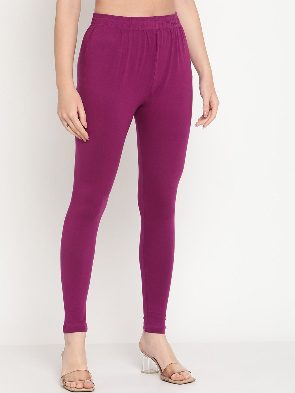 TAG 7 Women Purple Solid Comfort Fit Ankle Length Leggings