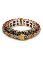 Gold-Plated Blue White Kundan Studded Pearls Beaded Bangle - Ruby Raang - Distacart