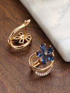 Shining Diva Rose Gold-Plated Blue Floral Studs Earrings - Distacart