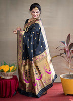 Jyoti Fashion Women's Black Paithani Silk Zari Woven Saree with Blouse - Distacart