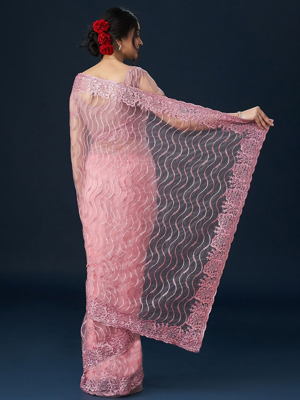 kasee Geometric Embroidered Sarees - Distacart