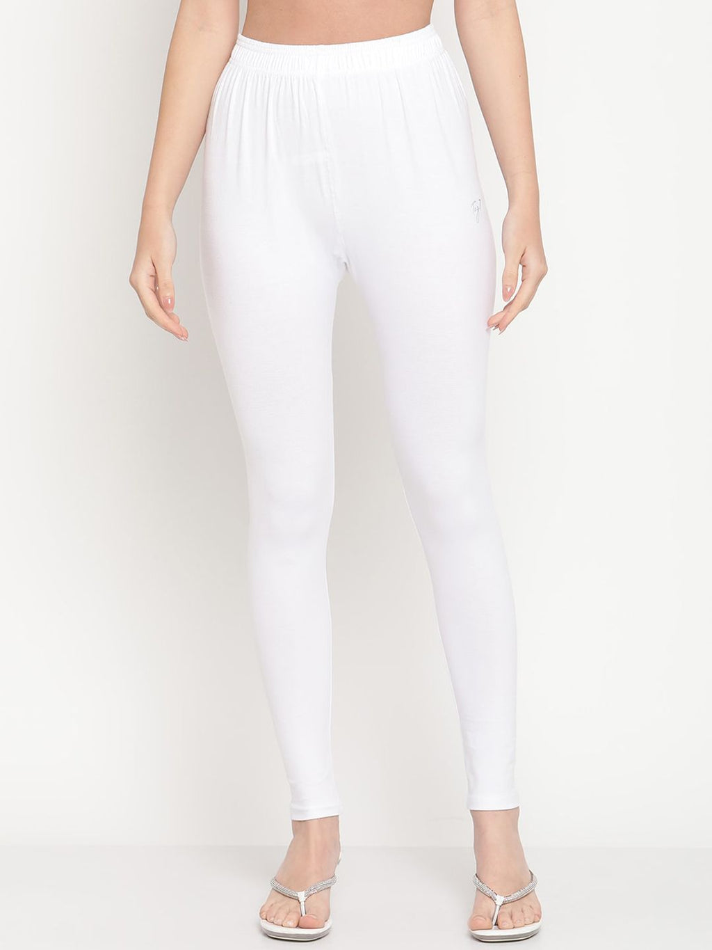 TAG 7 Women Pack Of 2 White & Blue Solid Ankle-Length Leggings
