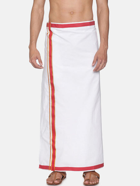 Sethukrishna Men White Solid Cotton Readymade Dhoti