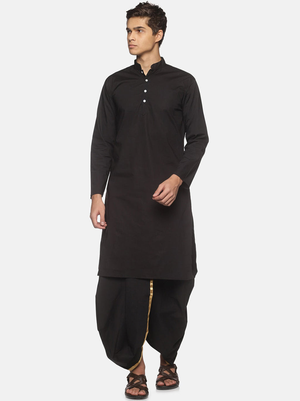 Sethukrishna Men Black Pure Cotton Kurta with Dhoti Pants - Distacart