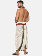 Sethukrishna Men Cream Solid Readymade Dhoti Pants With Angavastram - Distacart
