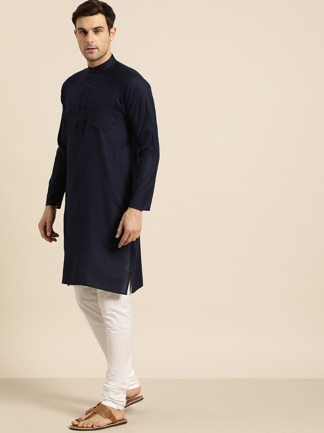 Sojanya Men Navy Blue Solid Straight Kurta