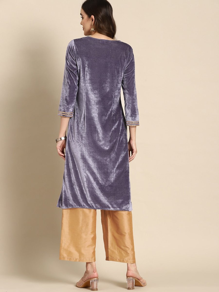 All About You Women Velvet Finish Yoke Design Regular Kurta with Palazzos