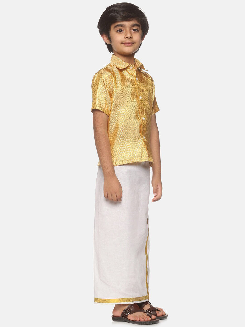 Sethukrishna Boys Golden & White Shirt with Dhoti