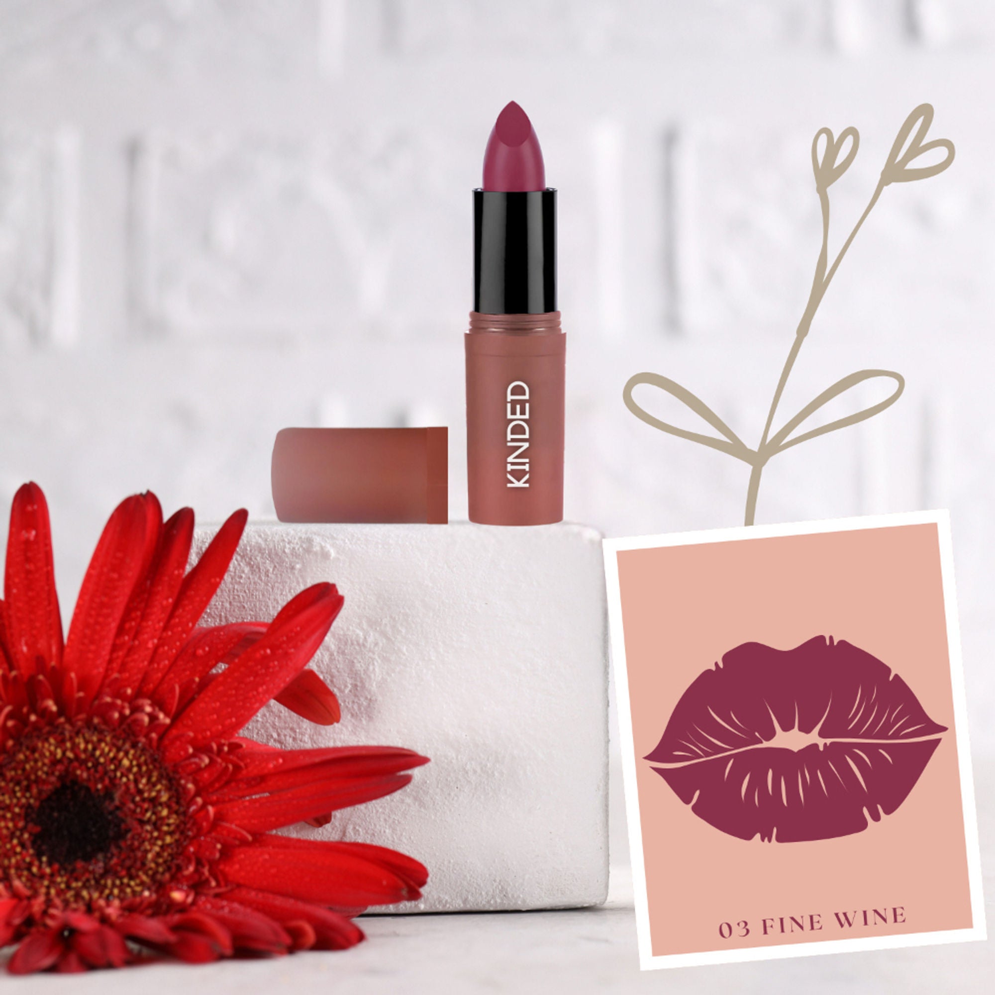 KINDED Satin Saga Bullet Creamy Lipstick With Satin Finish & Vitamin E - 03 Fine Wine