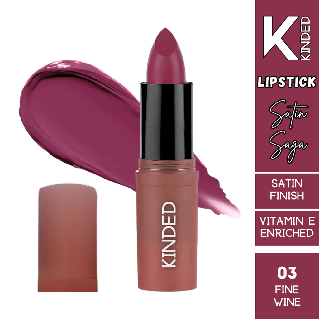 KINDED Satin Saga Bullet Creamy Lipstick With Satin Finish & Vitamin E - 03 Fine Wine