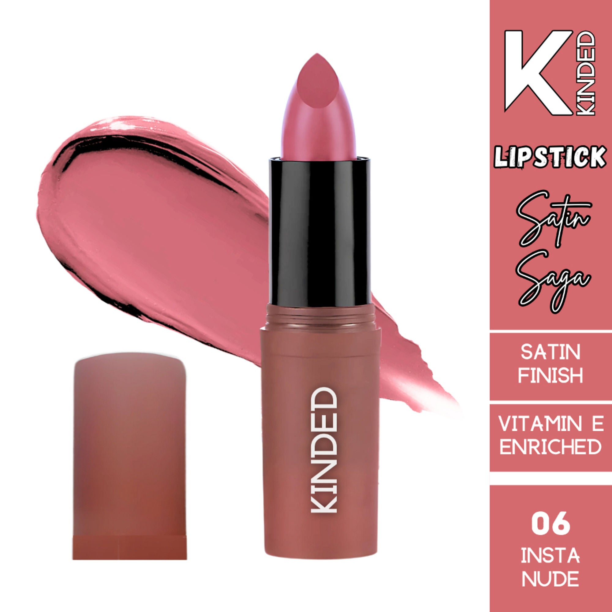 KINDED Satin Saga Bullet Creamy Lipstick With Satin Finish & Vitamin E - 06 Insta Nude