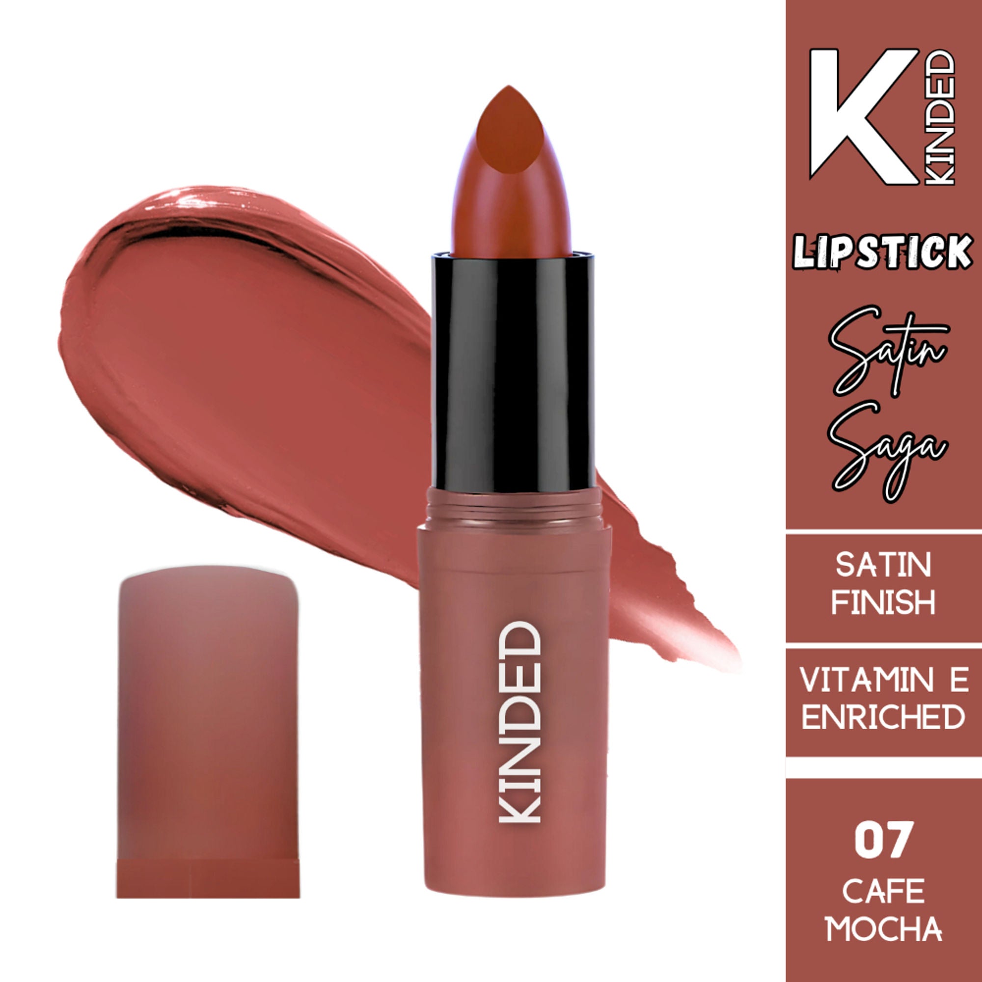 KINDED Satin Saga Bullet Creamy Lipstick With Satin Finish & Vitamin E - 07 Cafe Mocha