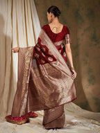Sangria Maroon Ethnic Motifs Woven Design Zari Banarasi Saree - Distacart