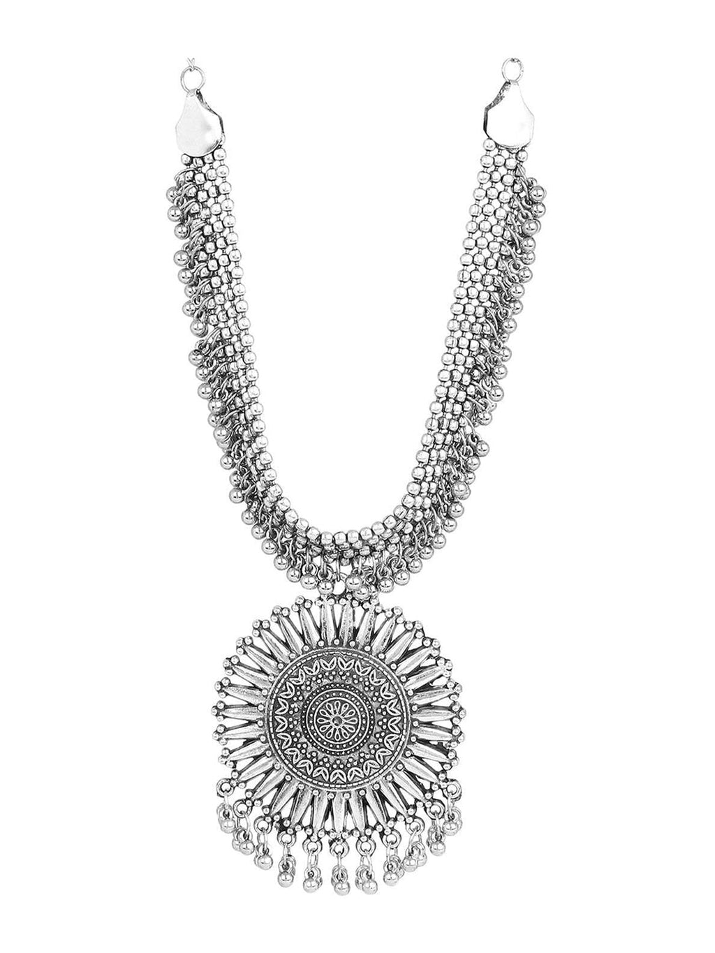 Cardinal Oxidized Silver-Toned Long Jewellery Set - Distacart