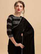 Sangria Pearl Border Detail Saree With Embroidered Blouse - Distacart