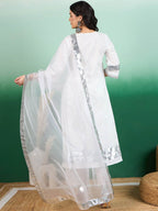 Sangria White Ethnic Motifs Printed Angrakha Kurta With Trouser & Dupatta
