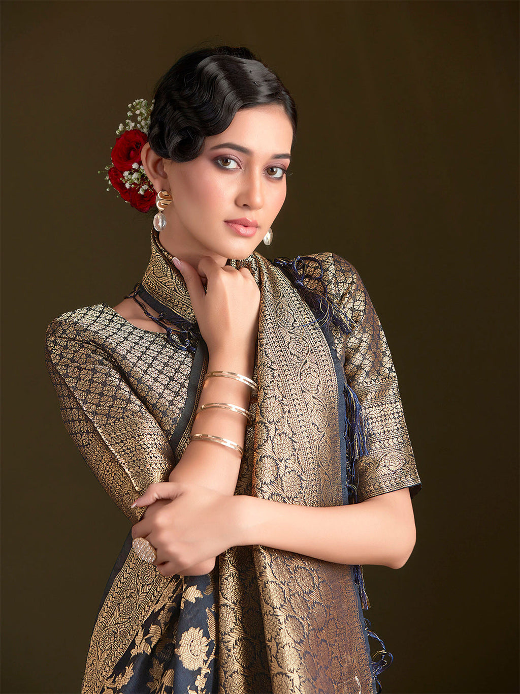 Sangria Floral Woven Design Sarees - Distacart