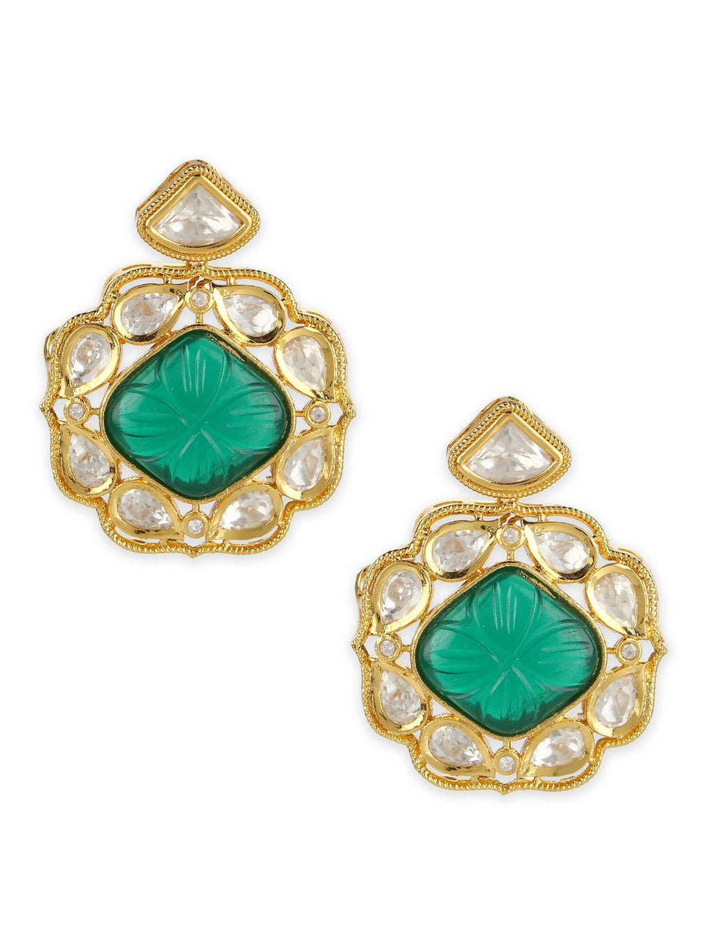 Green Gold Plated Kundan Studs Earrings - Ruby Raang - Distacart
