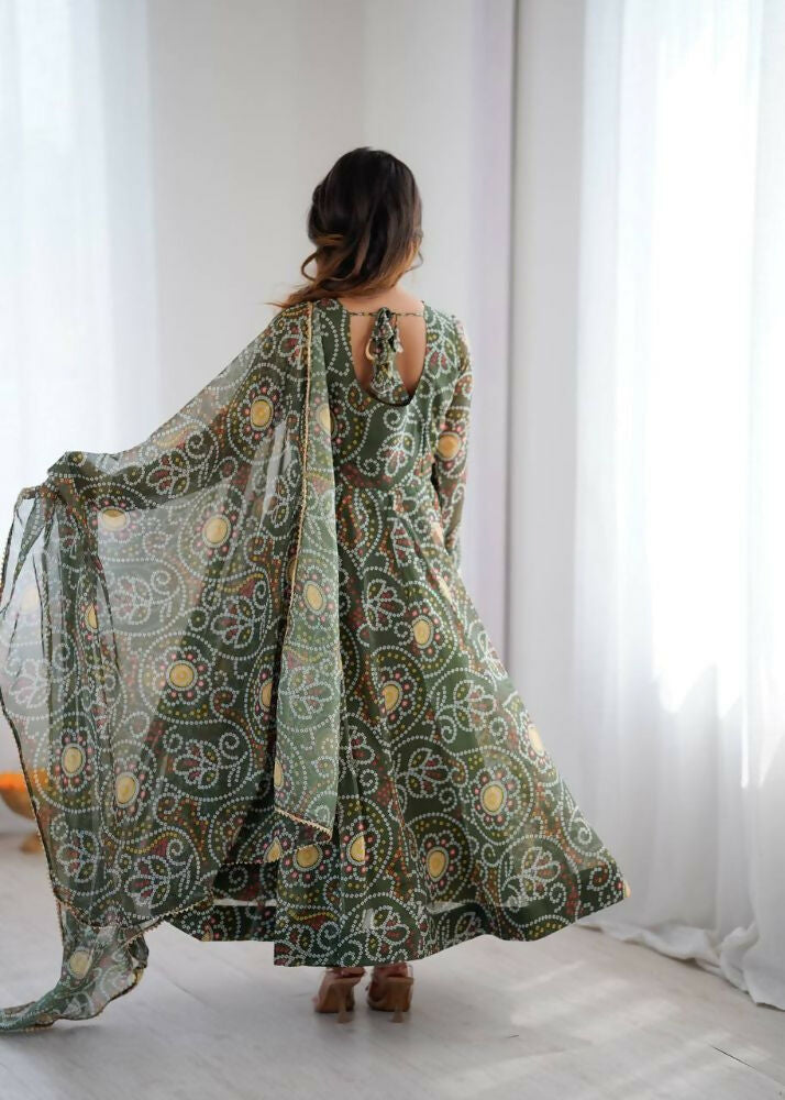 Teeya Creation Green Soft Organza Digital Printed Functional Wear Trending Long Gown - Distacart