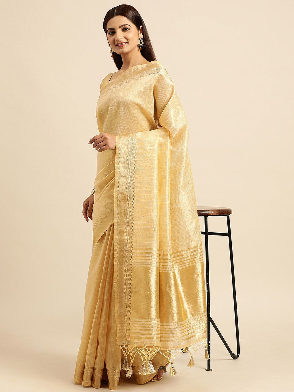 kasee Striped Zari Silk Cotton Chanderi Saree