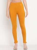 TAG 7 Women Pack of 2 Mustard Yellow & White Solid Leggings