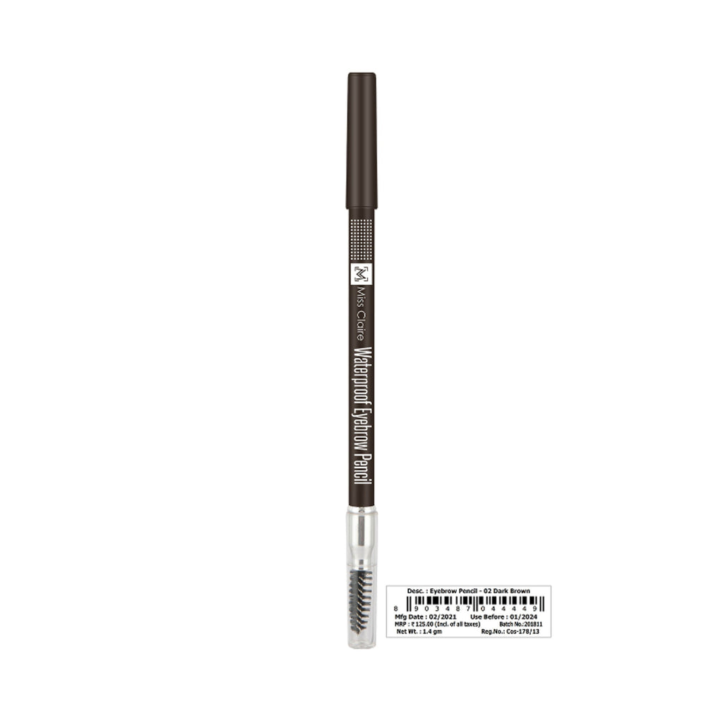 Miss Claire Waterproof Eyebrow Pencil With Mascara Brush - 02 Dark Brown - Distacart