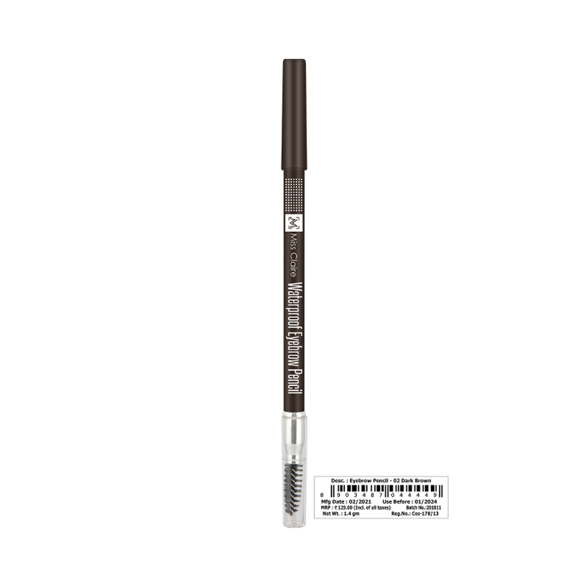Miss Claire Waterproof Eyebrow Pencil With Mascara Brush - 02 Dark Brown - Distacart