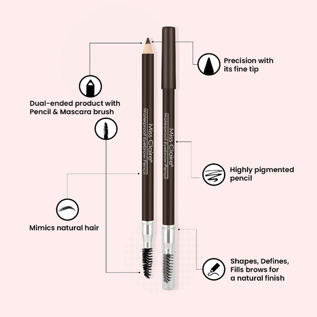 Miss Claire Waterproof Eyebrow Pencil With Mascara Brush - 02 Dark Brown - Distacart