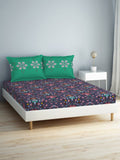 SPACES Aurum Blue Ethnic Motifs Pure Cotton140 TC Queen Bedsheet with 2 Pillow Covers