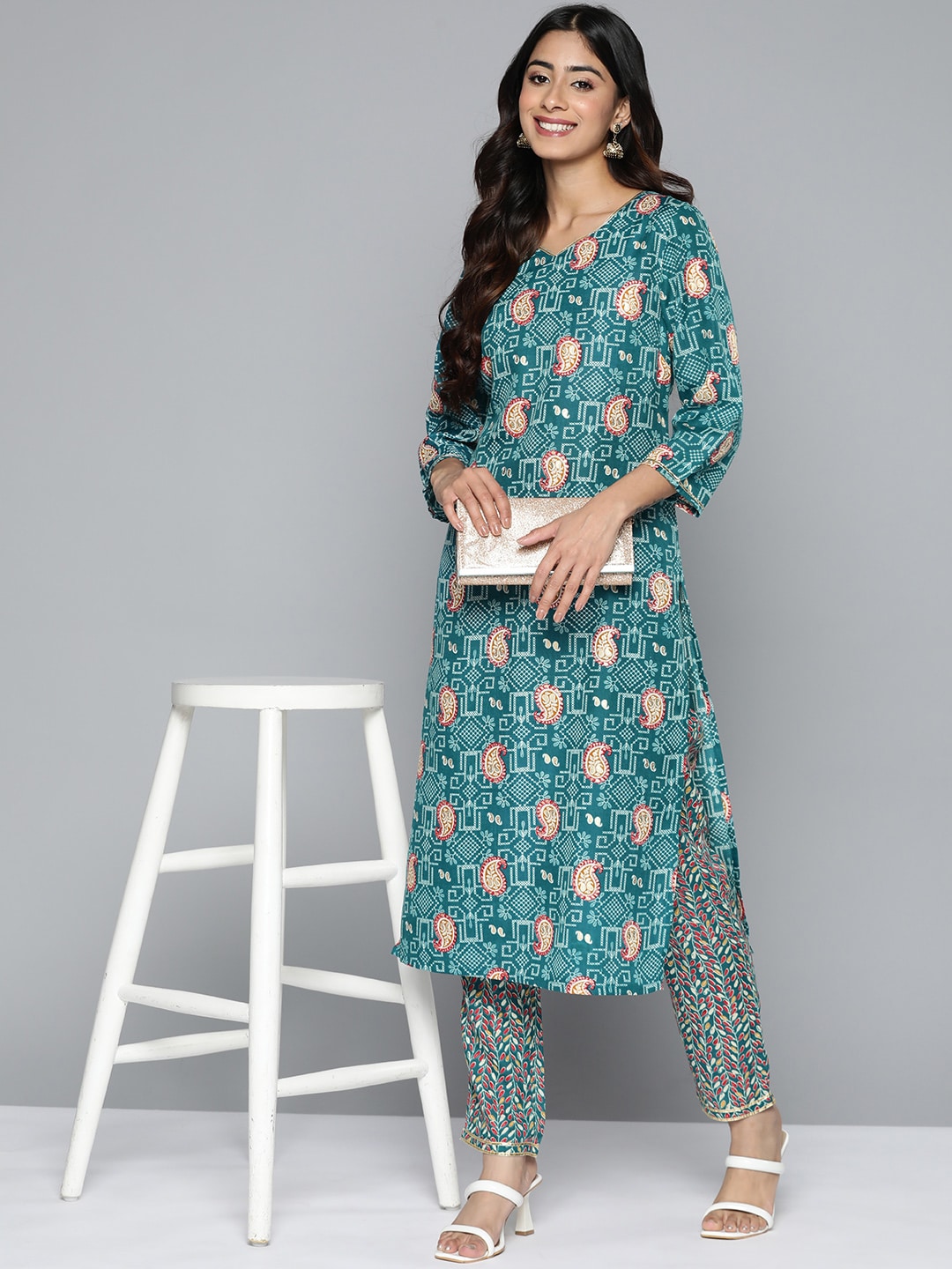 HERE&NOW Floral Printed Regular Kurta with Palazzos