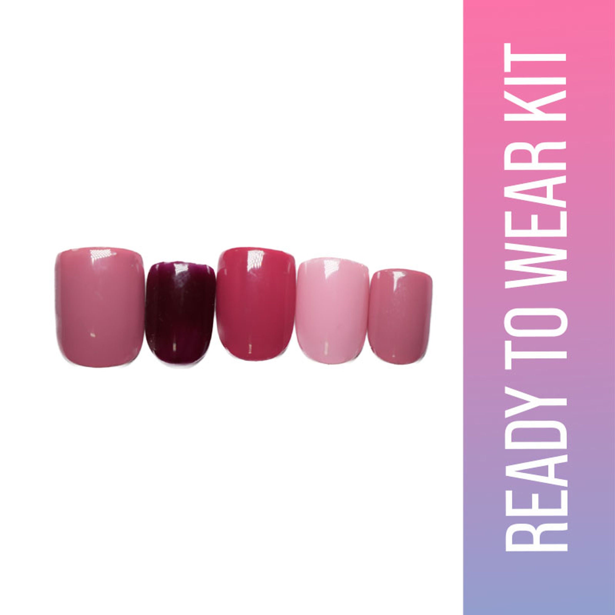 SOEZI 50 Shades Of Pink Reusable Press On Nails - Ready To Wear Kit