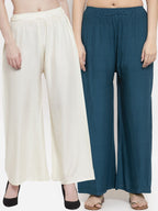 TAG 7 Women Pack Of 2 Solid Straight Palazzos