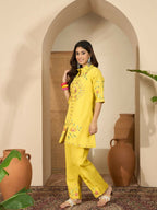 Joban Fashion Women Yellow Roman Silk Embroidered Stitched Kurta Set - Distacart