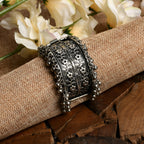 Mominos Fashion Joharkamal Oxidised Silver-Plated Ghungroo Handcraft Bracelet - Design 021