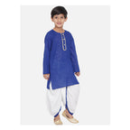 Little Bansi Boys Golden Striped Kurta and Dhoti - Royal Blue and Cream