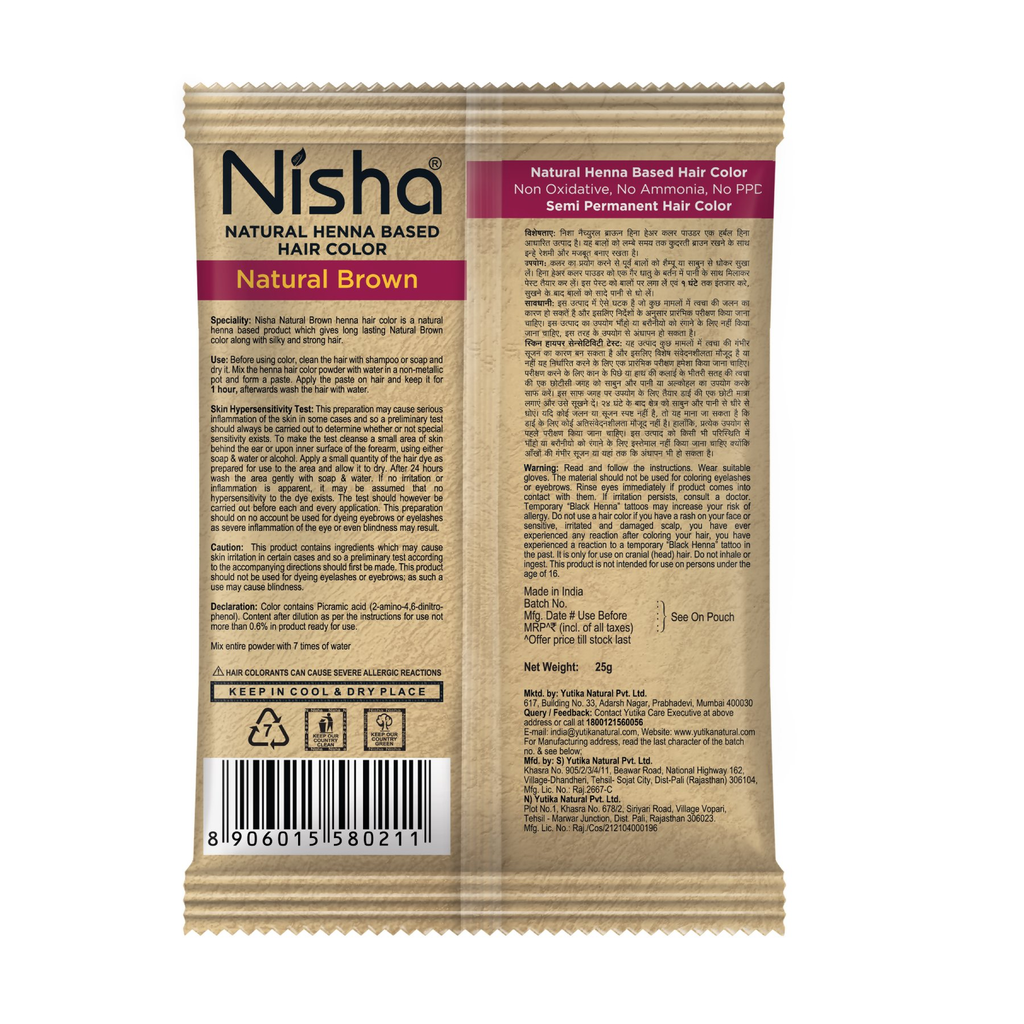 Nisha Henna Based Hair Colour For Women & Men Natural Brown - Distacart