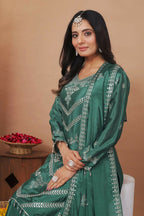 Joban Fashion Green Silk Embroidered Sharara Set - Distacart