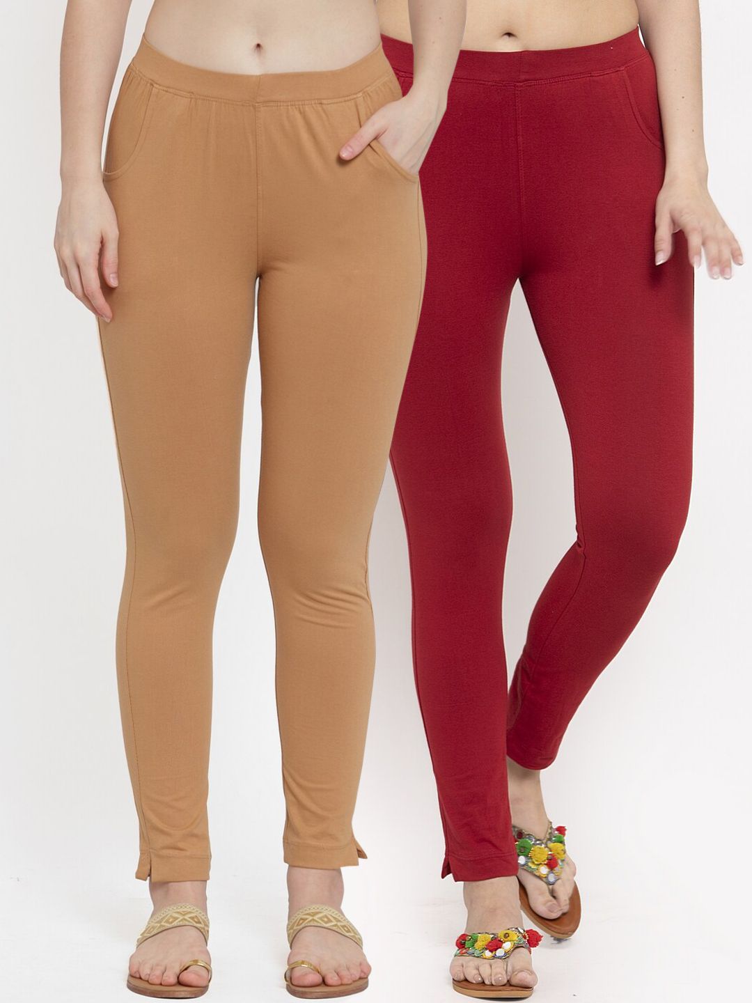 TAG 7 Women Pack Of 2 Solid Ankle-Length Leggings